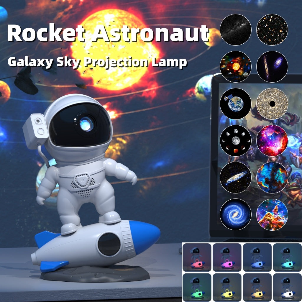 Rocket Astronaut Galaxy Starry Sky Projector Lamp Desktop 