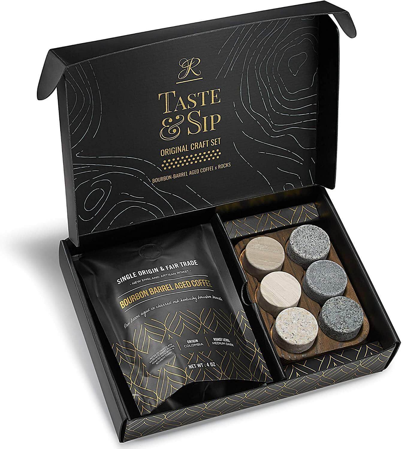 The Gourmet Gift Set - Whiskey Stones & Bourbon Barrel Aged Coffee - Trotters Independent Traders