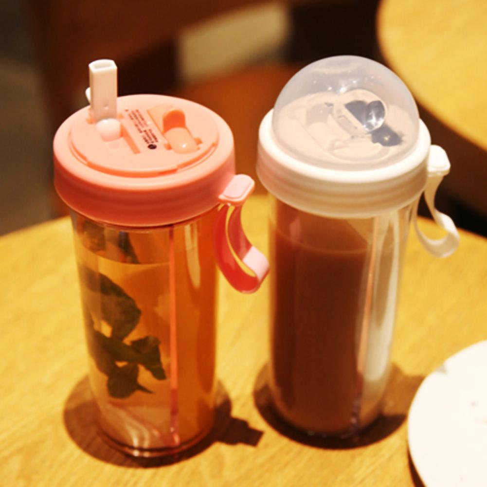 Portable Dual Straw Separate Drink Water Bottle Couples