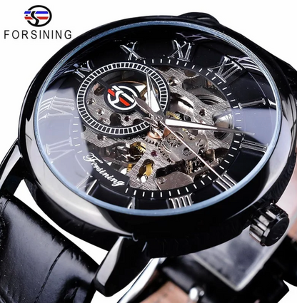 Luxury 3d Design Hollow Engraving Black Gold Skeleton Watch